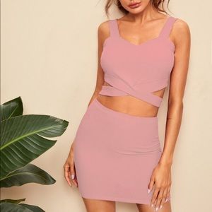 SHEIN Cross Wrap Bustier Top And Bodycon Skirt Set